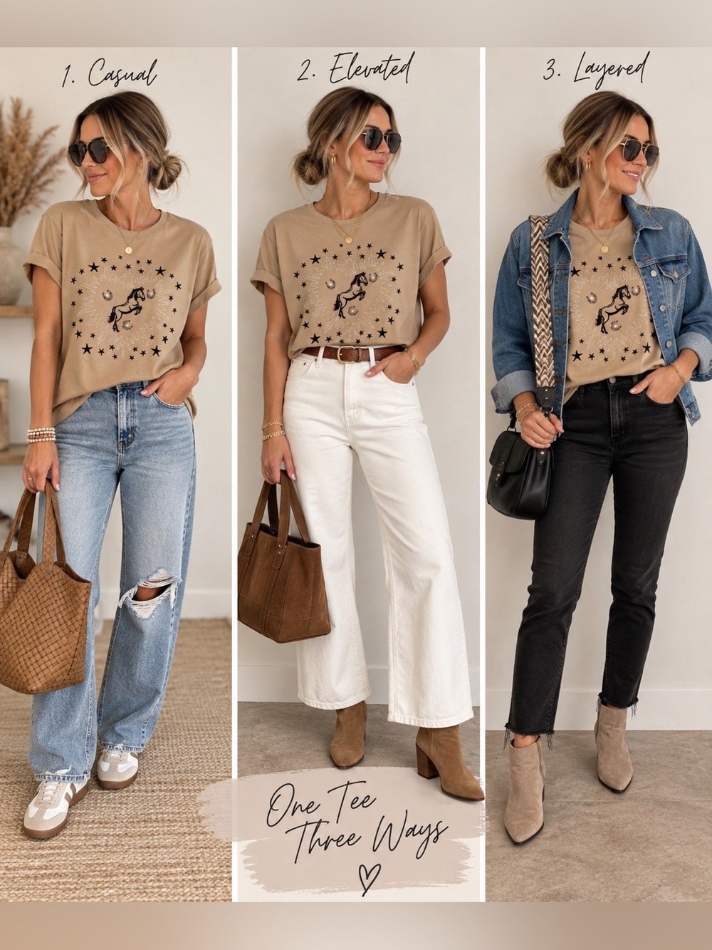 Beige embroidered western nwt Women's Tee
